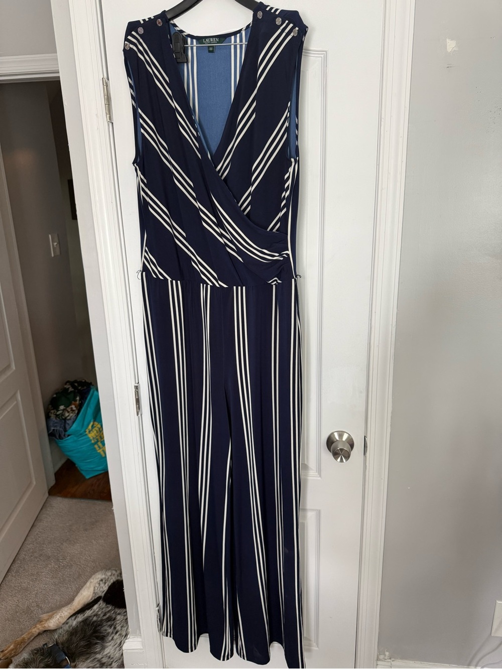 Lauren Ralph Lauren Navy and White Striped Wrap Jumpsuit